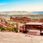 Luxury shuttle driving from Colorado Springs to Red Rocks Amphitheater